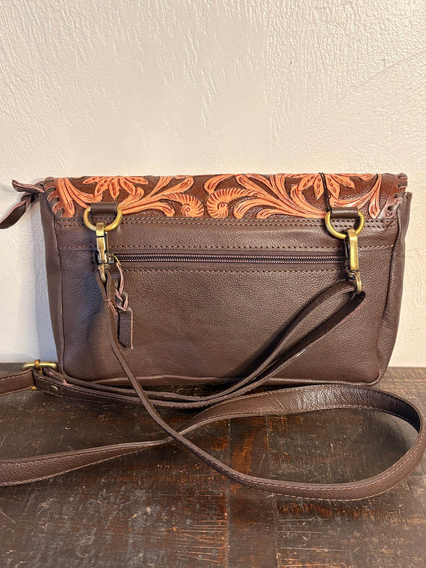 Brown / Tooled Leather & Cowhide Crossbody