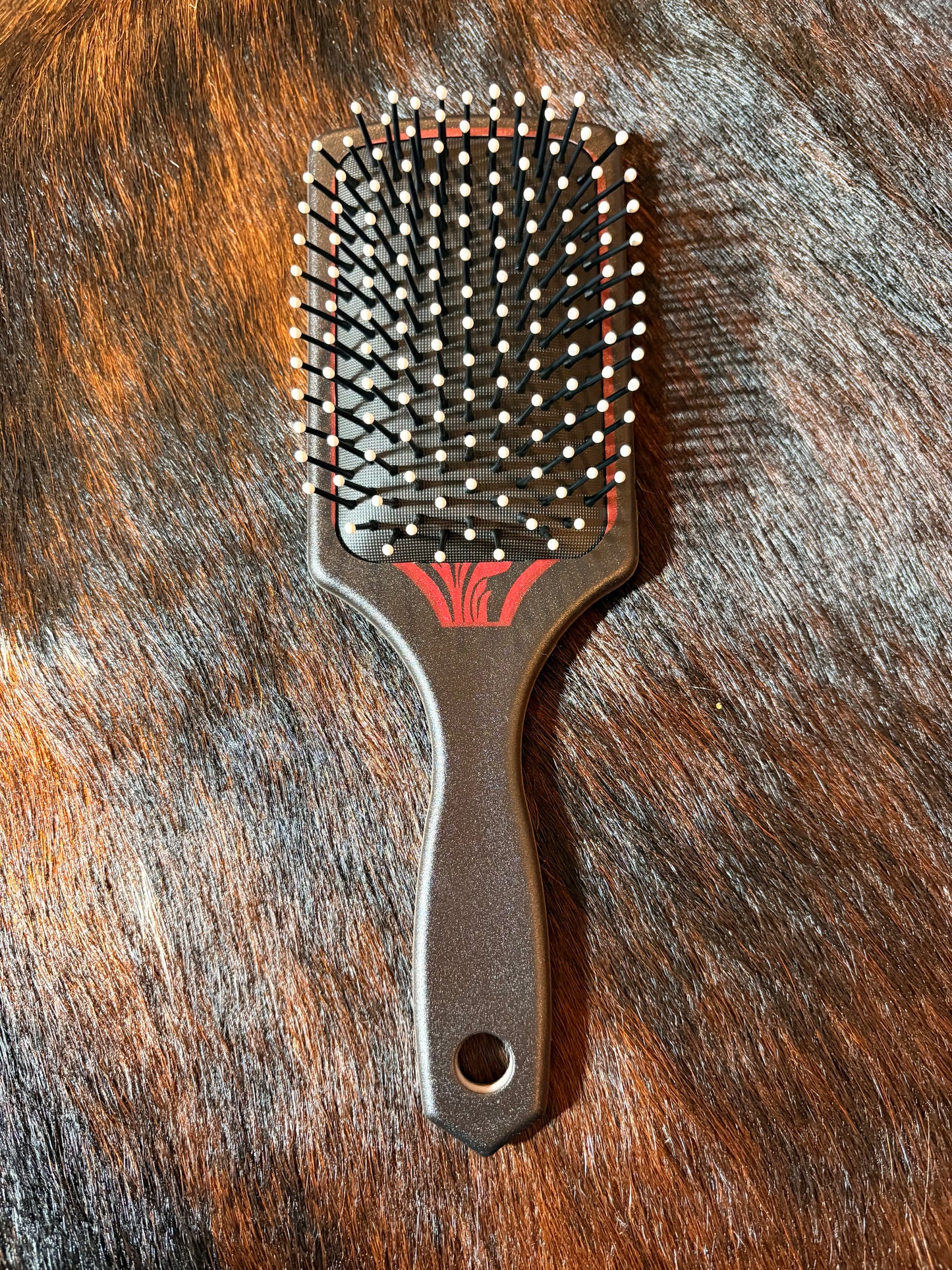 Black & Red Tooled Hair Brush