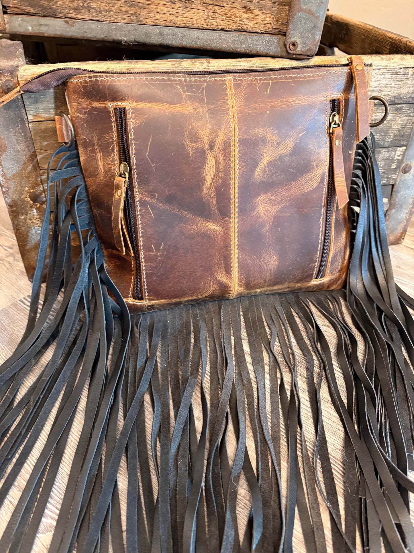 Black / White Cowhide & Tooled Leather Concealed Carry Crossbody