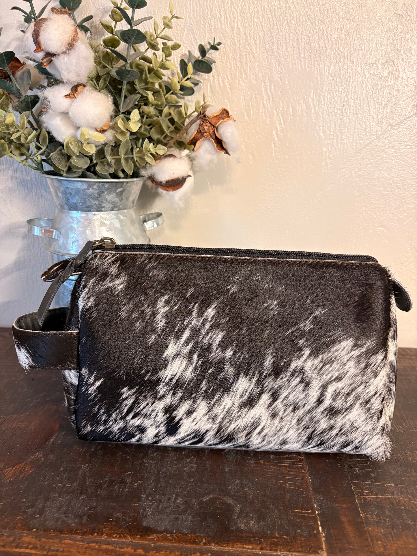 Black & White Cowhide Cosmetic / Toiletry Bag