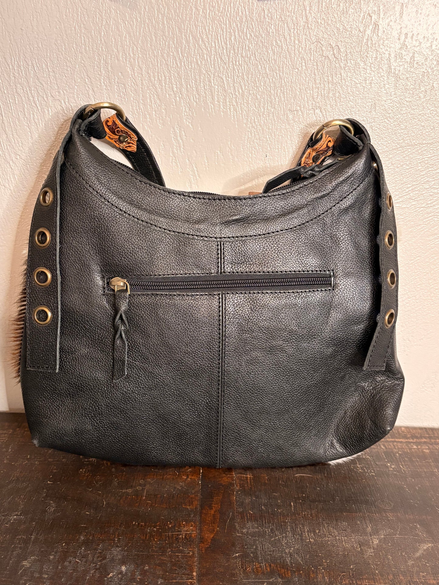 Cowhide and Black Leather Purse
