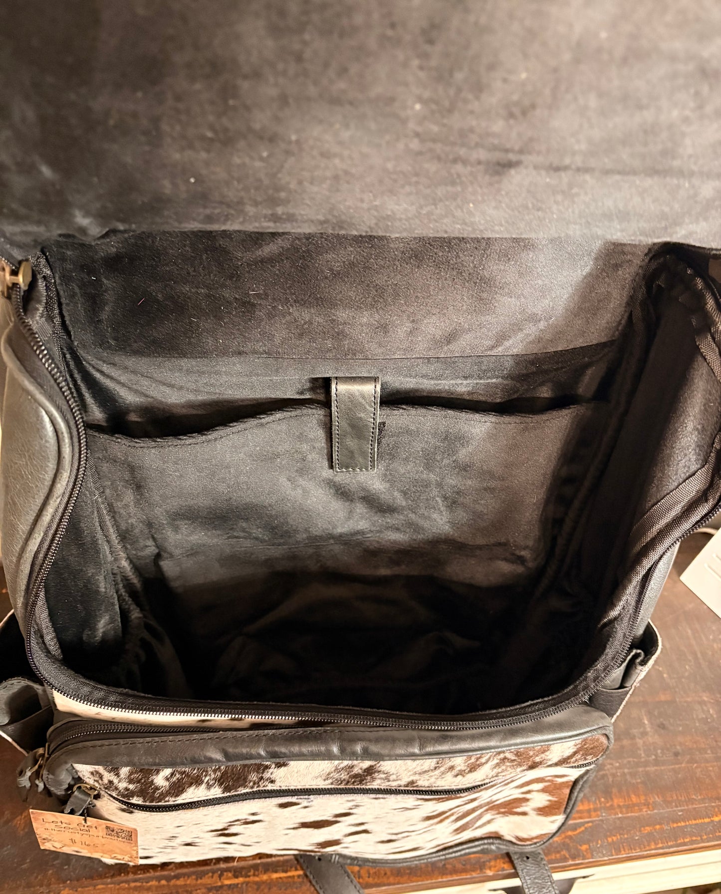 Black Tooled Leather and Cowhide Concealed Carry Backpack