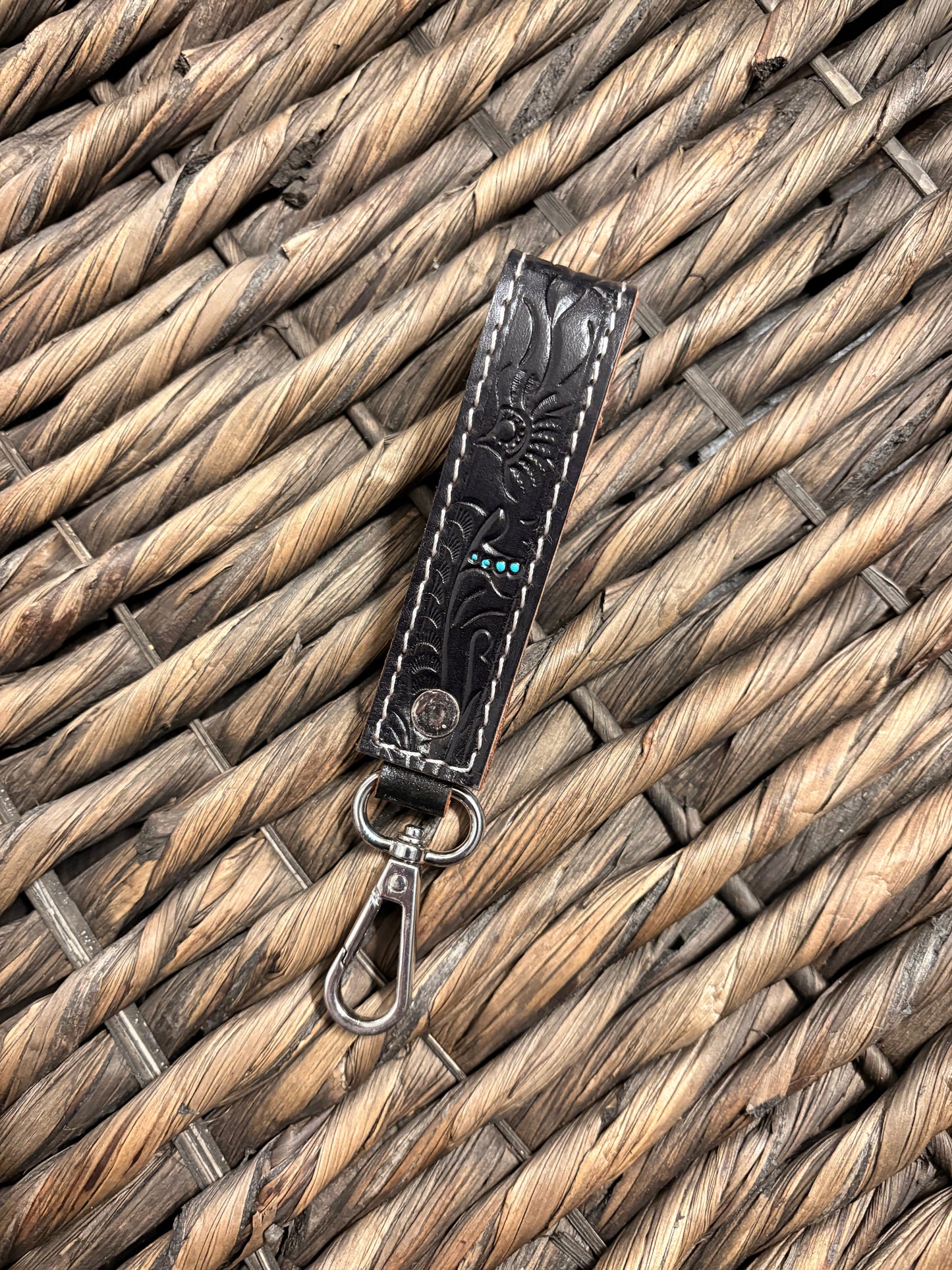 Black Tooled Leather Key Chain