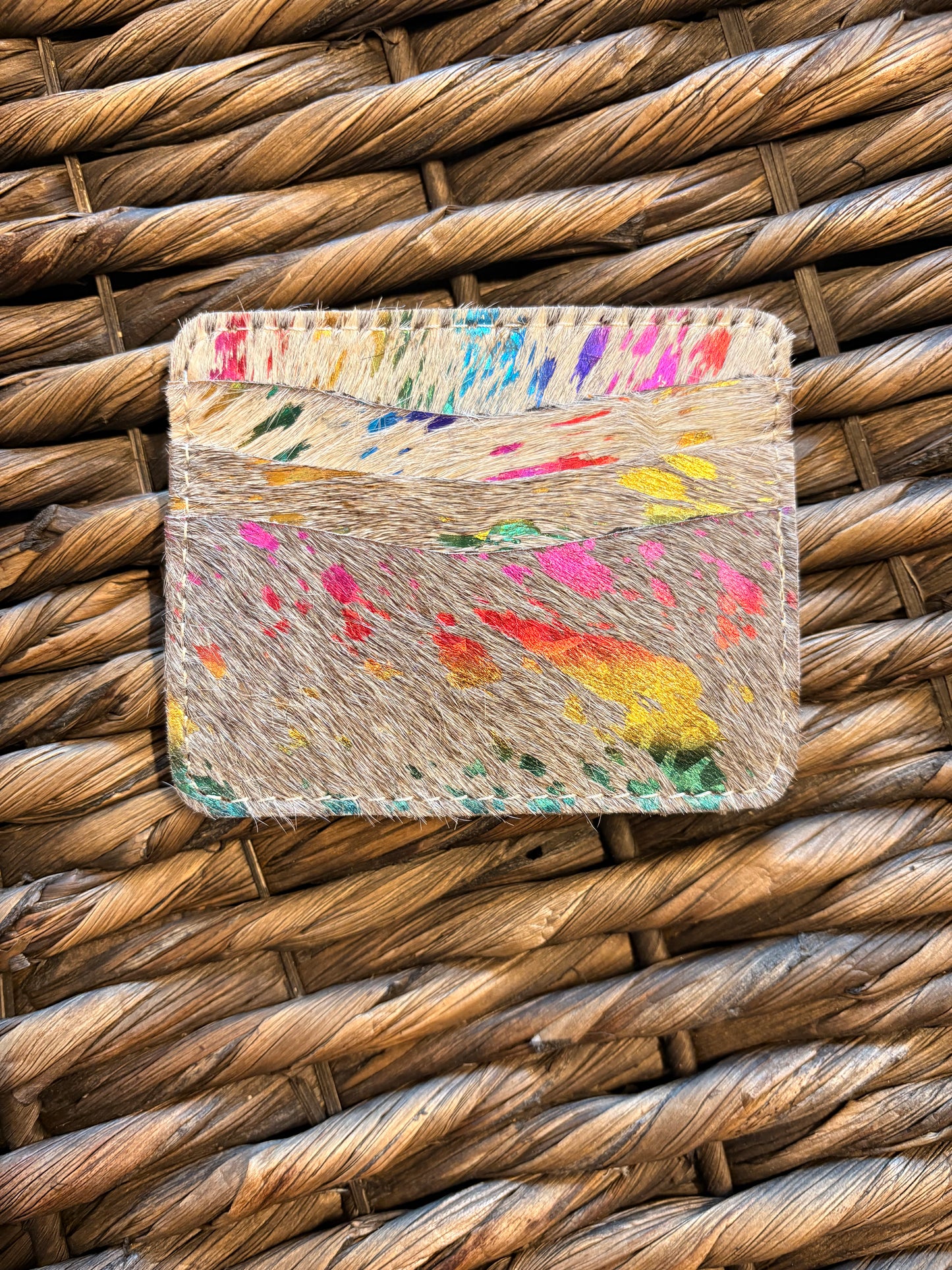 Rainbow Acid Wash Cowhide Card Holder