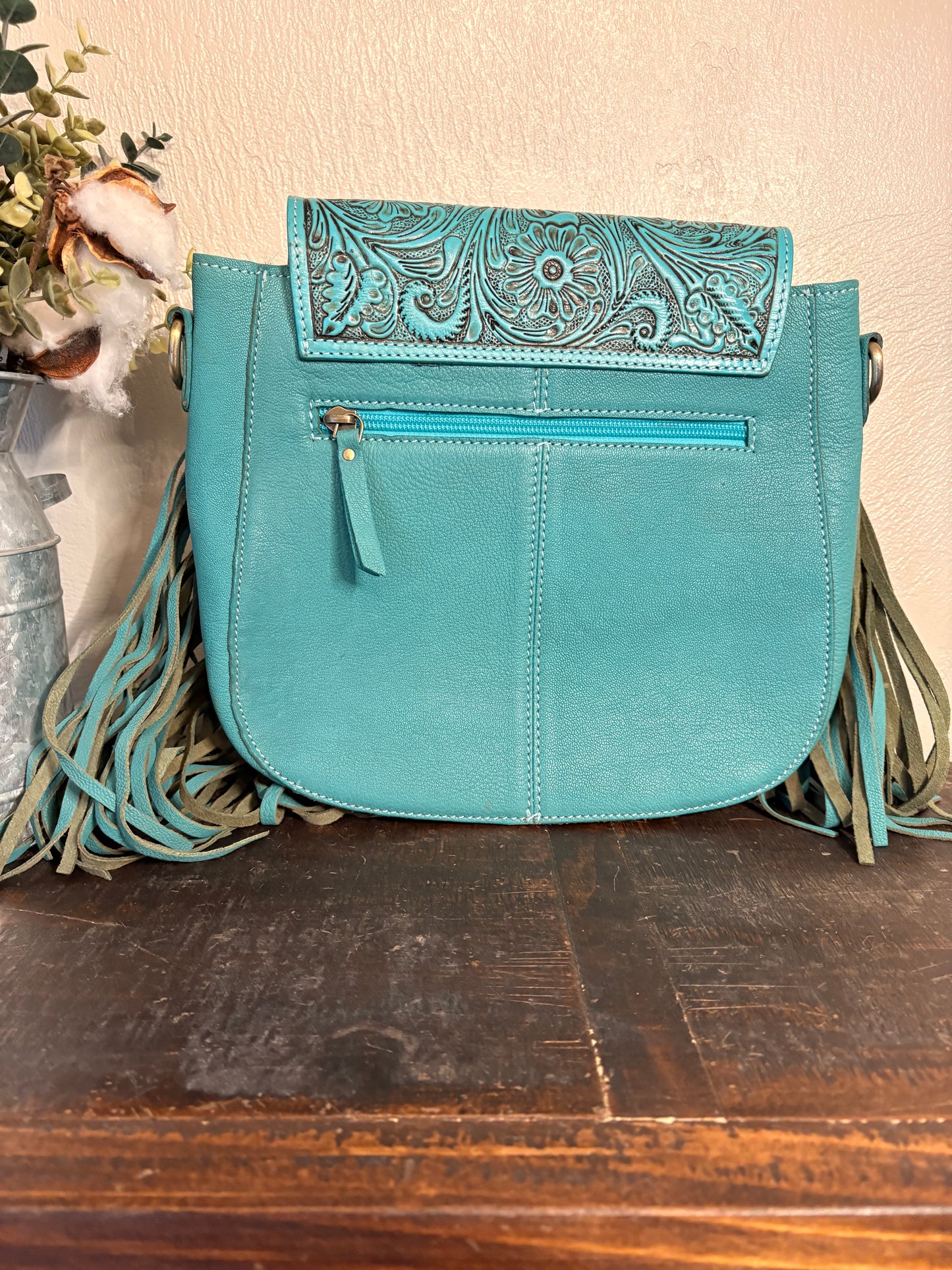 Turquoise Leather & Cowhide Crossbody