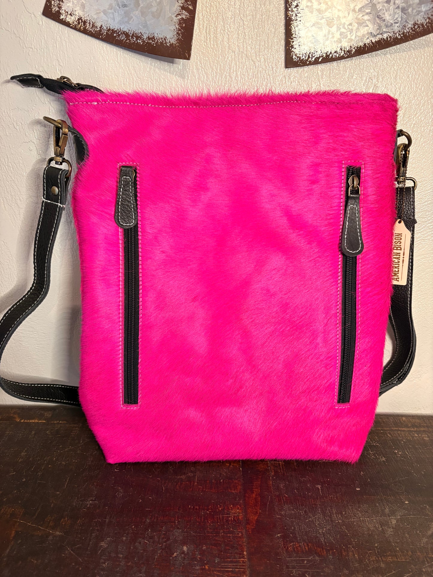Hot Pink Hide & Leather Concealed Crossbody with Longhorn