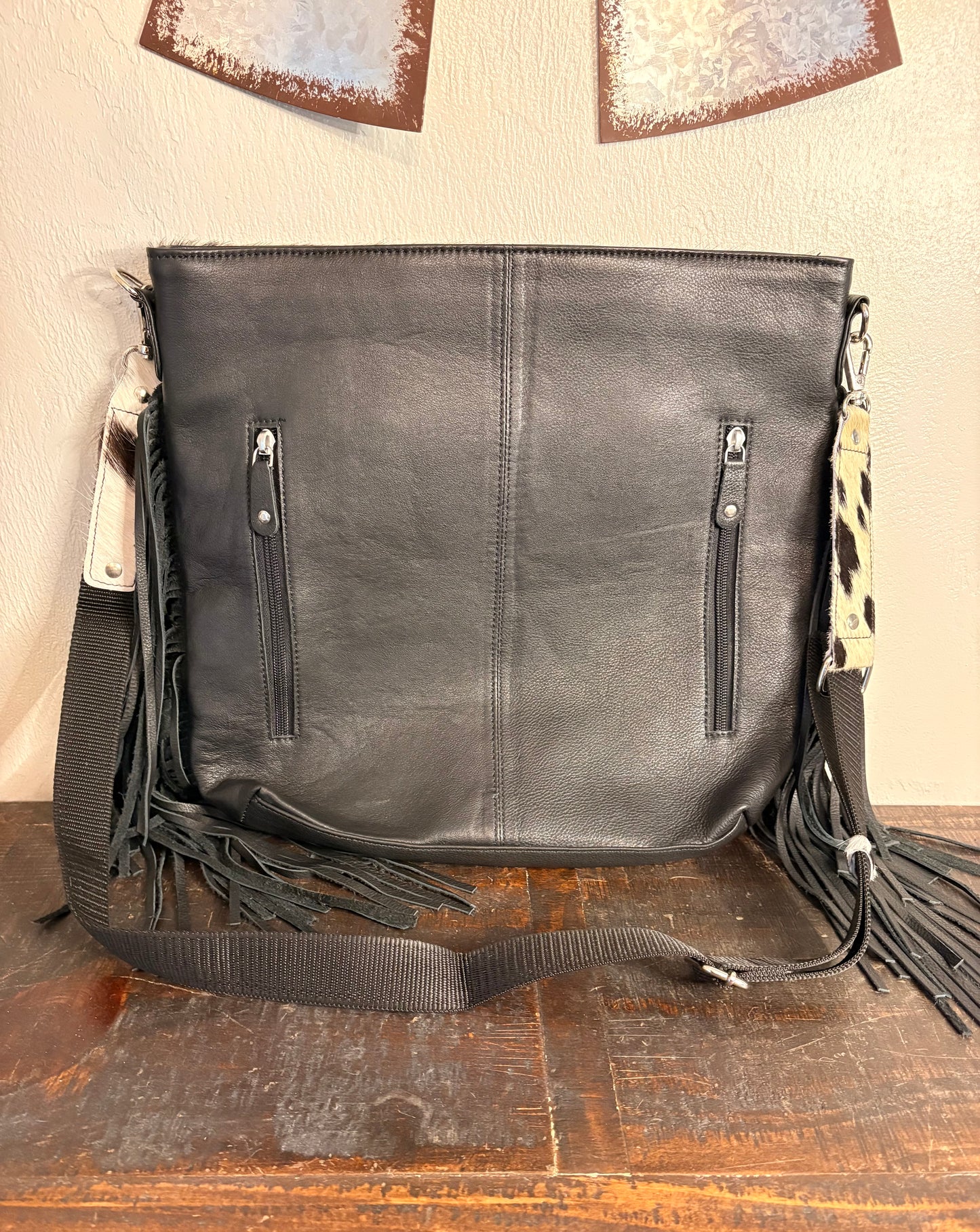 Tooled Leather and Cowhide Concealed Crossbody with Longhorn