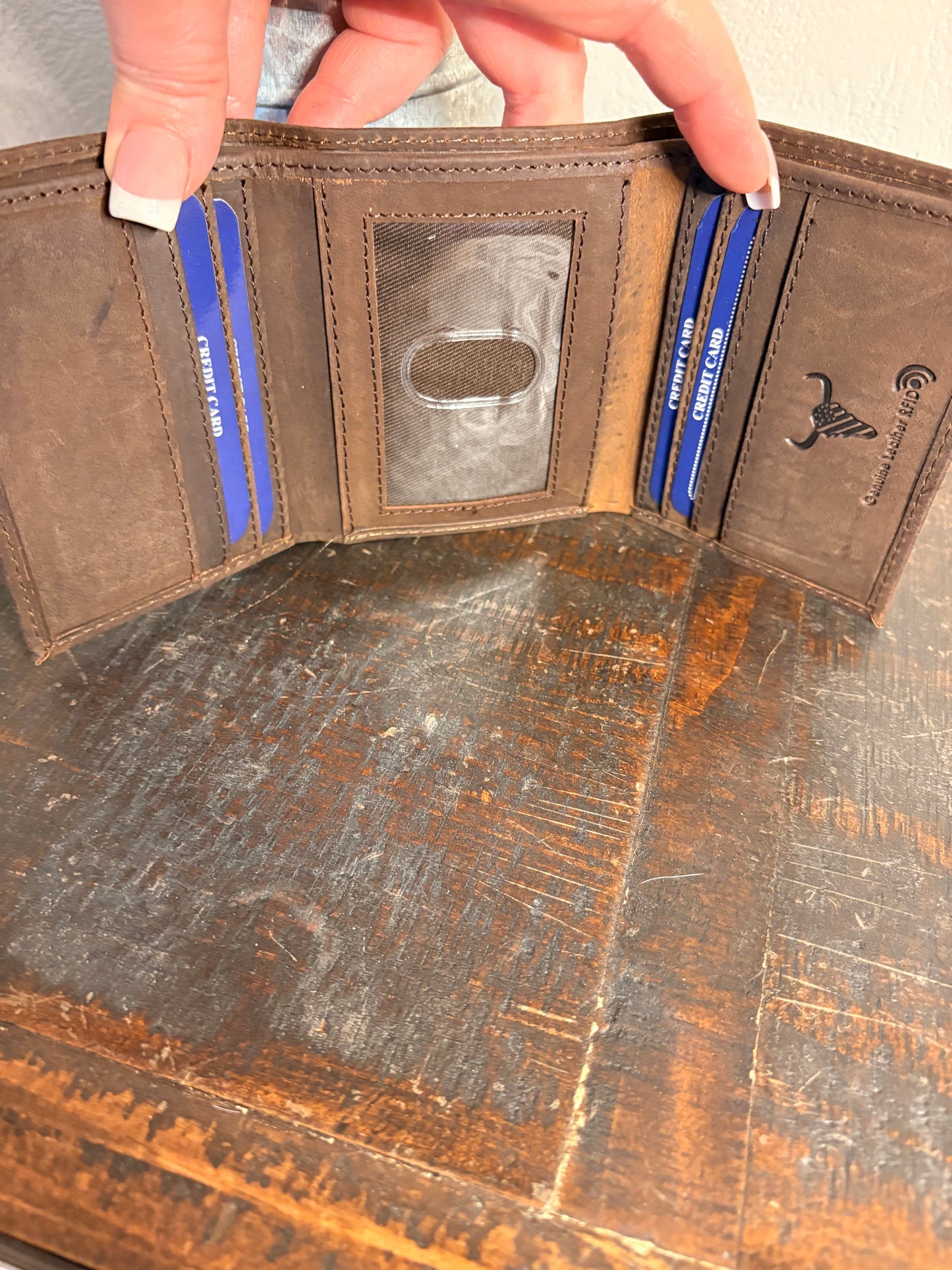 American Bison Brown Leather Trifold Wallet