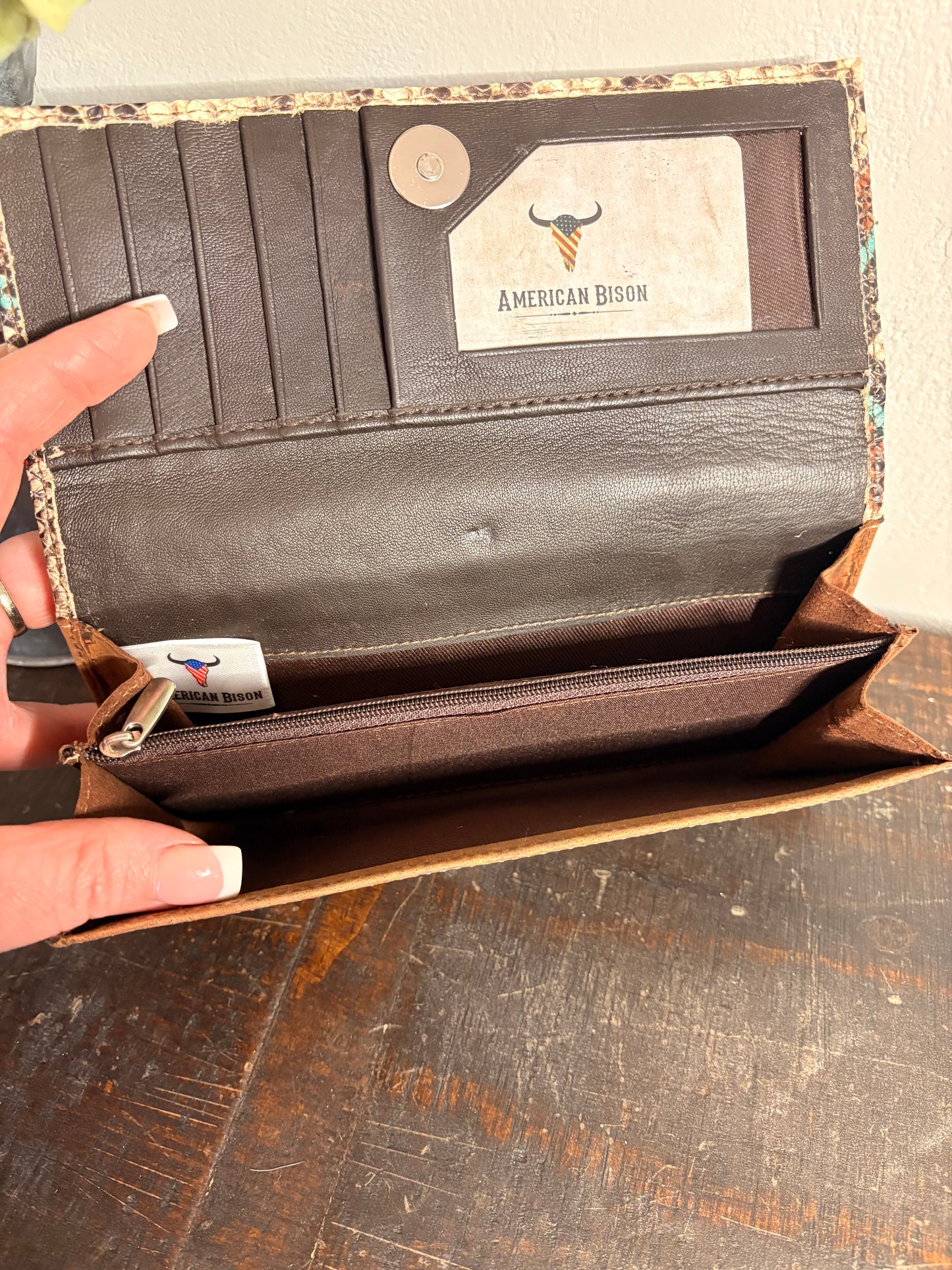 American Bison Wallet with Snake Skin Print