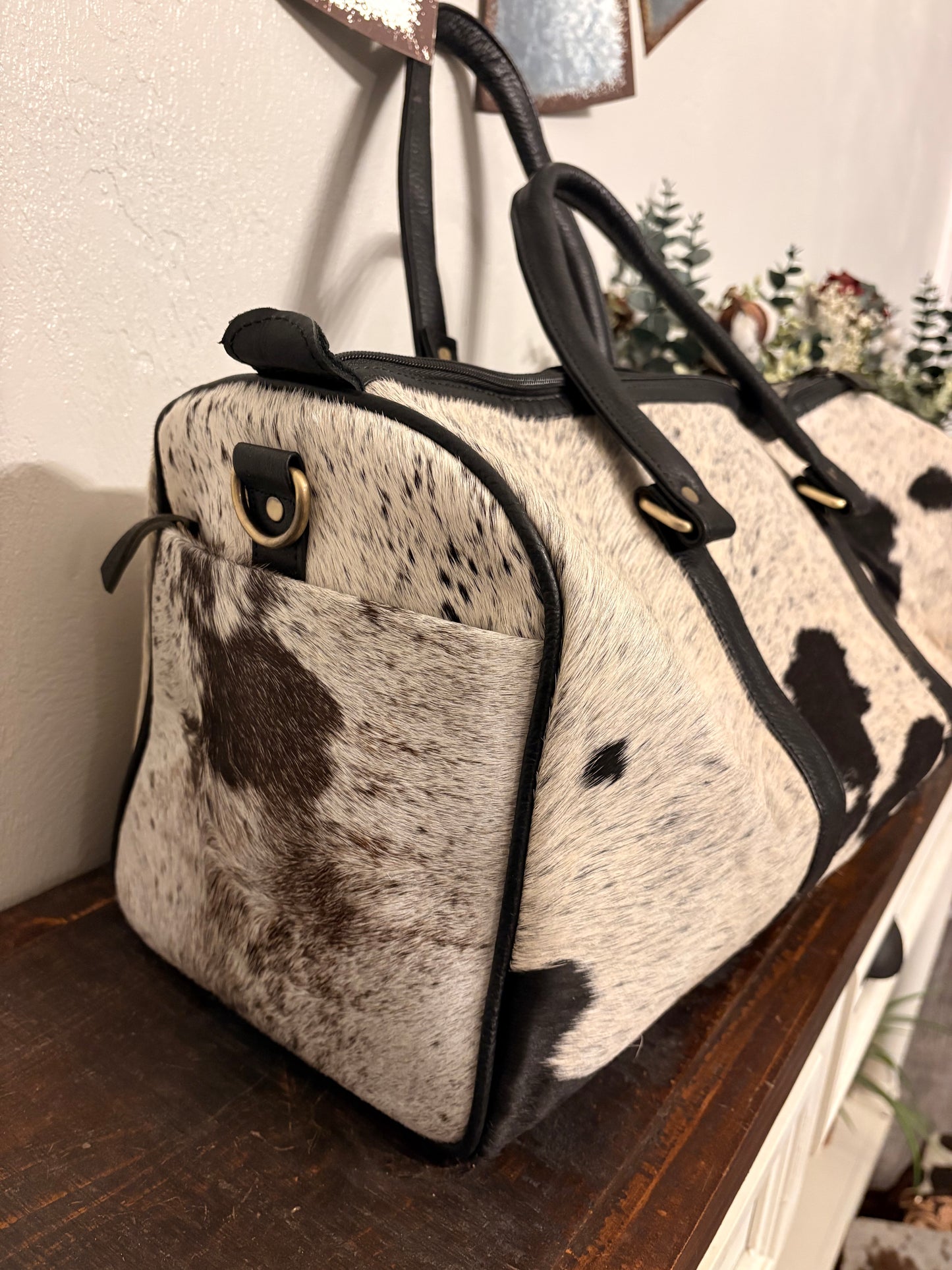 Bridget Black & White Cowhide Duffle Bag