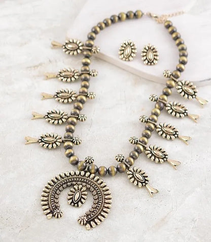 Golden Squash Blossom Necklace Set