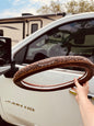 Tooled Leather Steering Wheel Cover w/ Feather & Flower Pattern