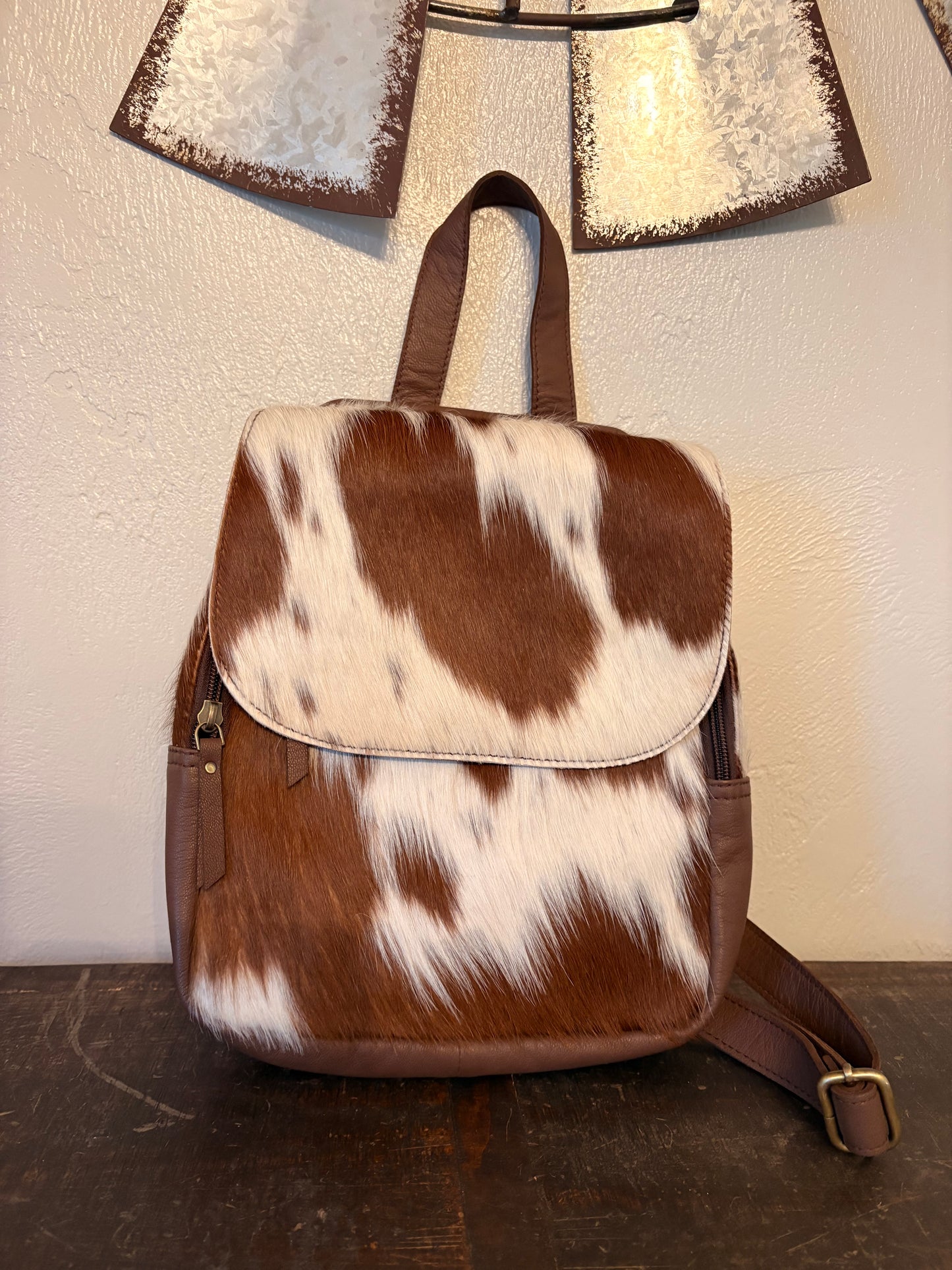 Brown Leather and Cowhide Backpack