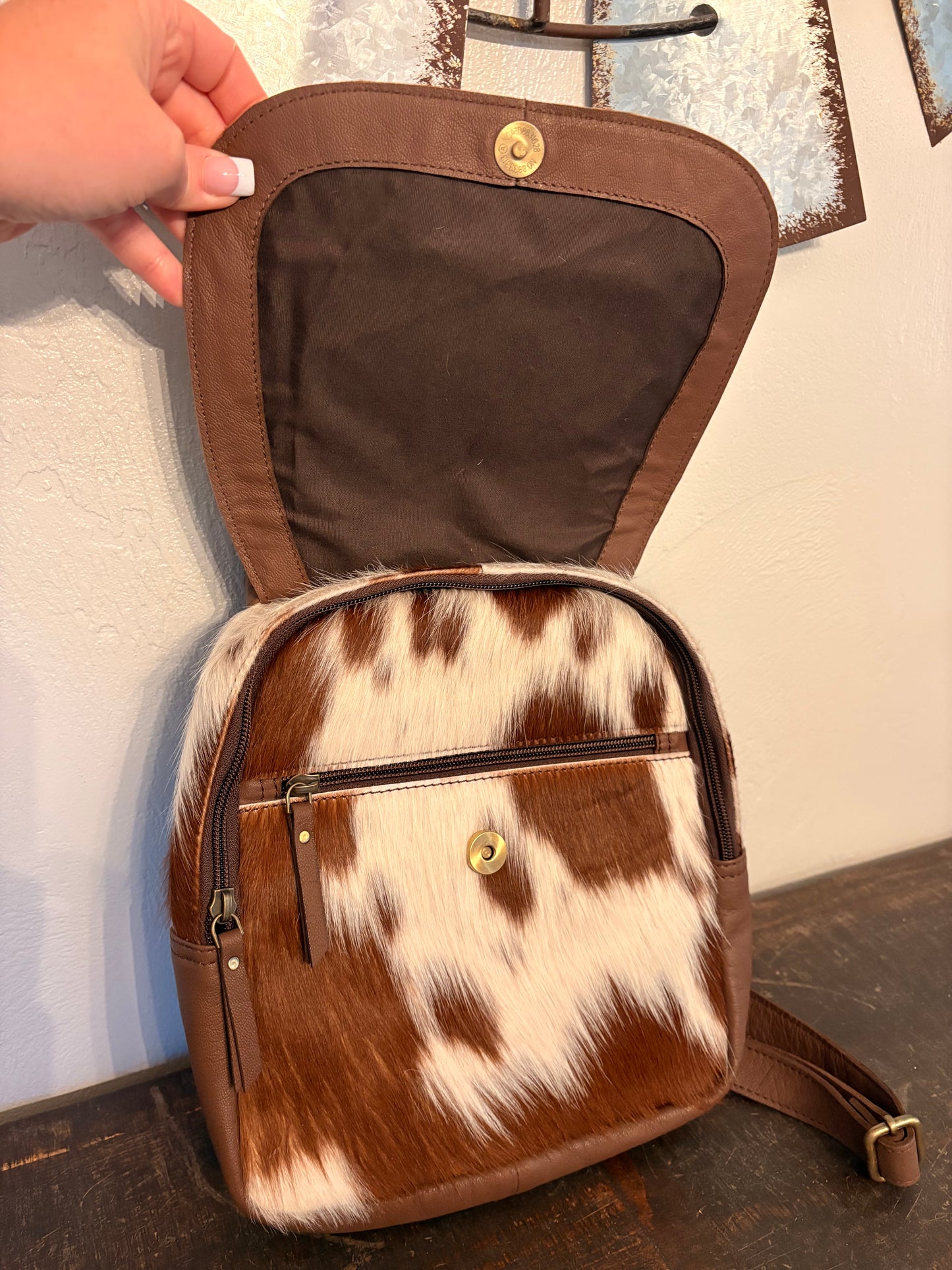 Brown Leather and Cowhide Backpack