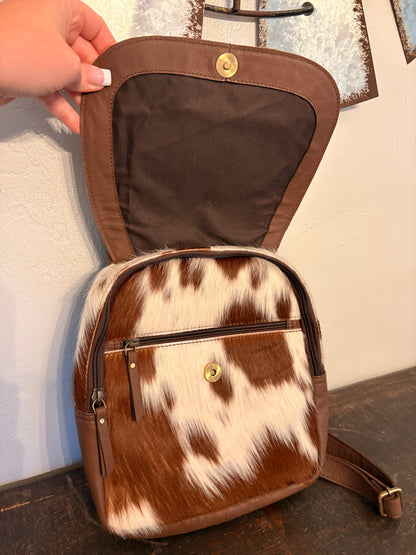 Brown Leather and Cowhide Backpack