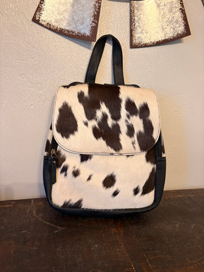Black Leather and Cowhide Backpack