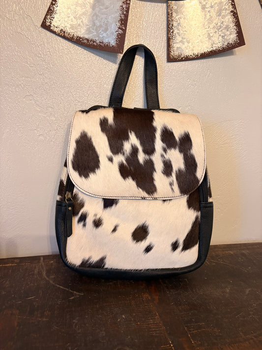 Black Leather and Cowhide Backpack