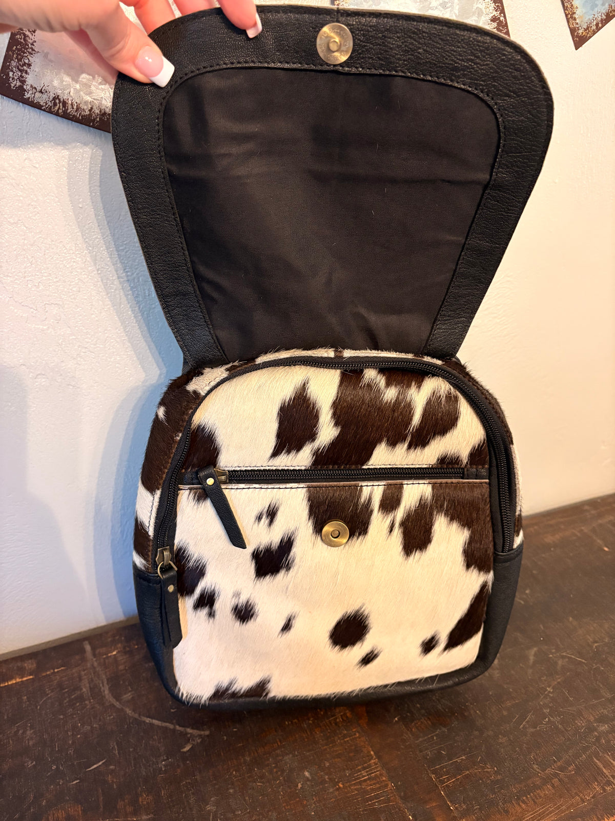 Black Leather and Cowhide Backpack