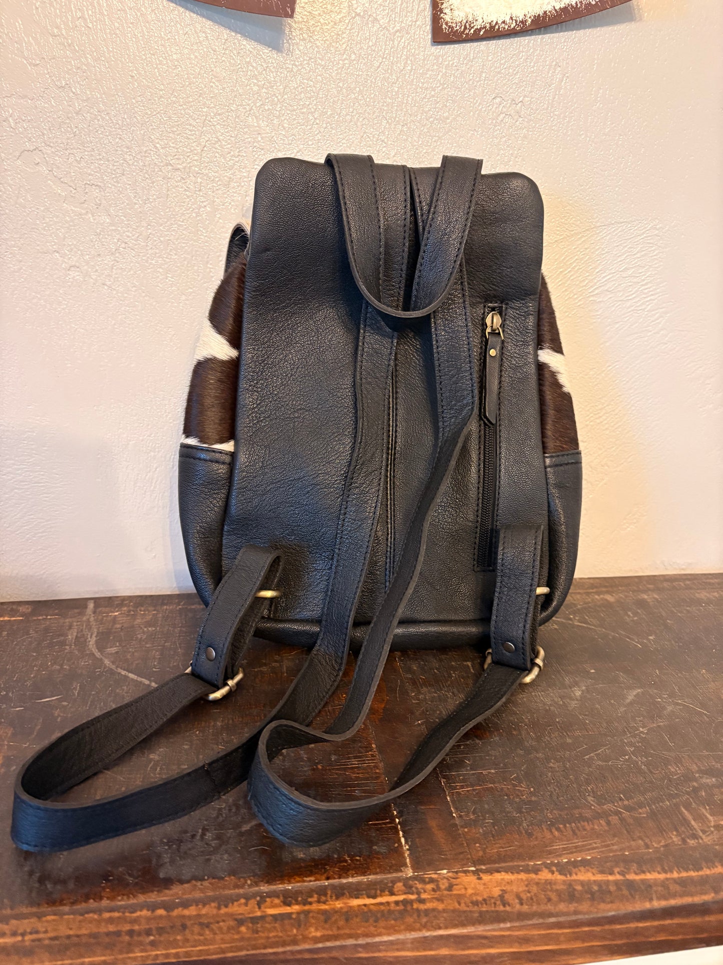 Black Leather and Cowhide Backpack