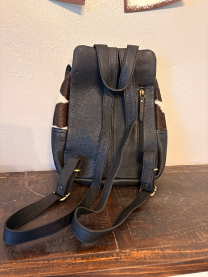 Black Leather and Cowhide Backpack