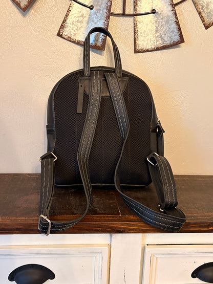Black Leather Backpack with Tooling