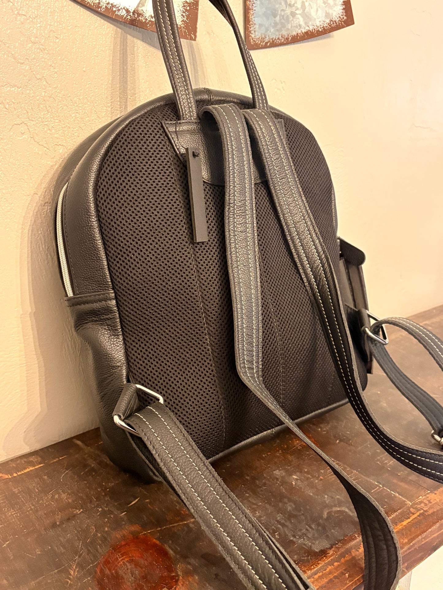 Black Leather Backpack with Tooling