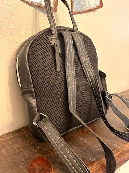Black Leather Backpack with Tooling