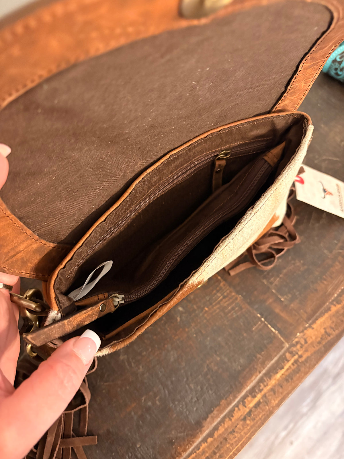 Brown Leather and Cowhide Crossbody