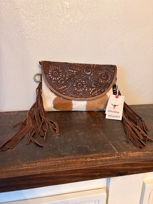 Brown Leather and Cowhide Crossbody