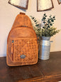 Tan Leather American Bison Sling Bag