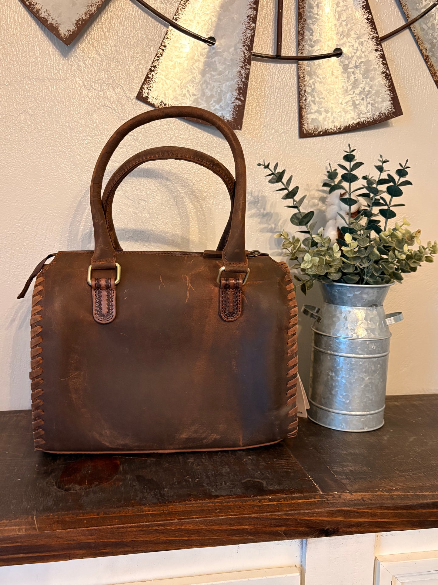 Tooled Leather Sunflower Speedy Bag / Wallet Set