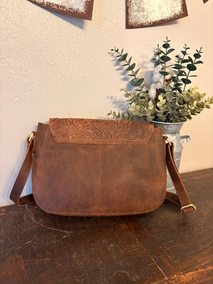 Brown Tooled Leather Crossbody / Wallet Set