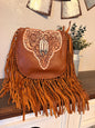 Tooled Leather Concealed Carry Crossbody with Fringe