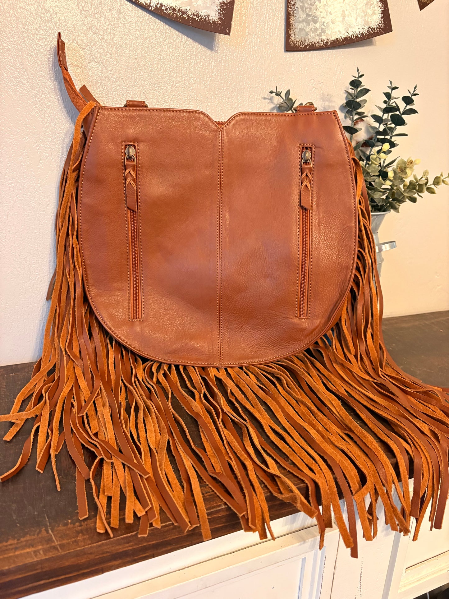 Tooled Leather Concealed Carry Crossbody with Fringe