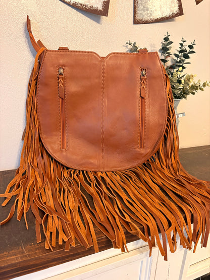 Tooled Leather Concealed Carry Crossbody with Fringe