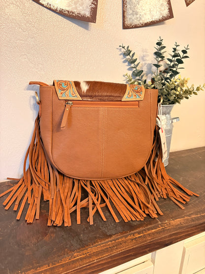 Tooled / Turquoise Leather Crossbody with Cowhide