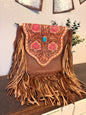 Tooled Leather Flower Crossbody with Fringe