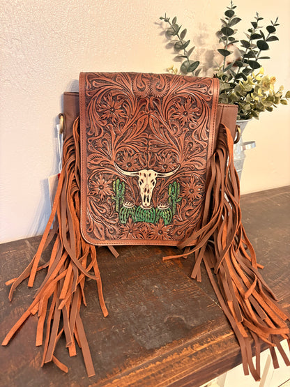 Tooled Leather Longhorn Crossbody