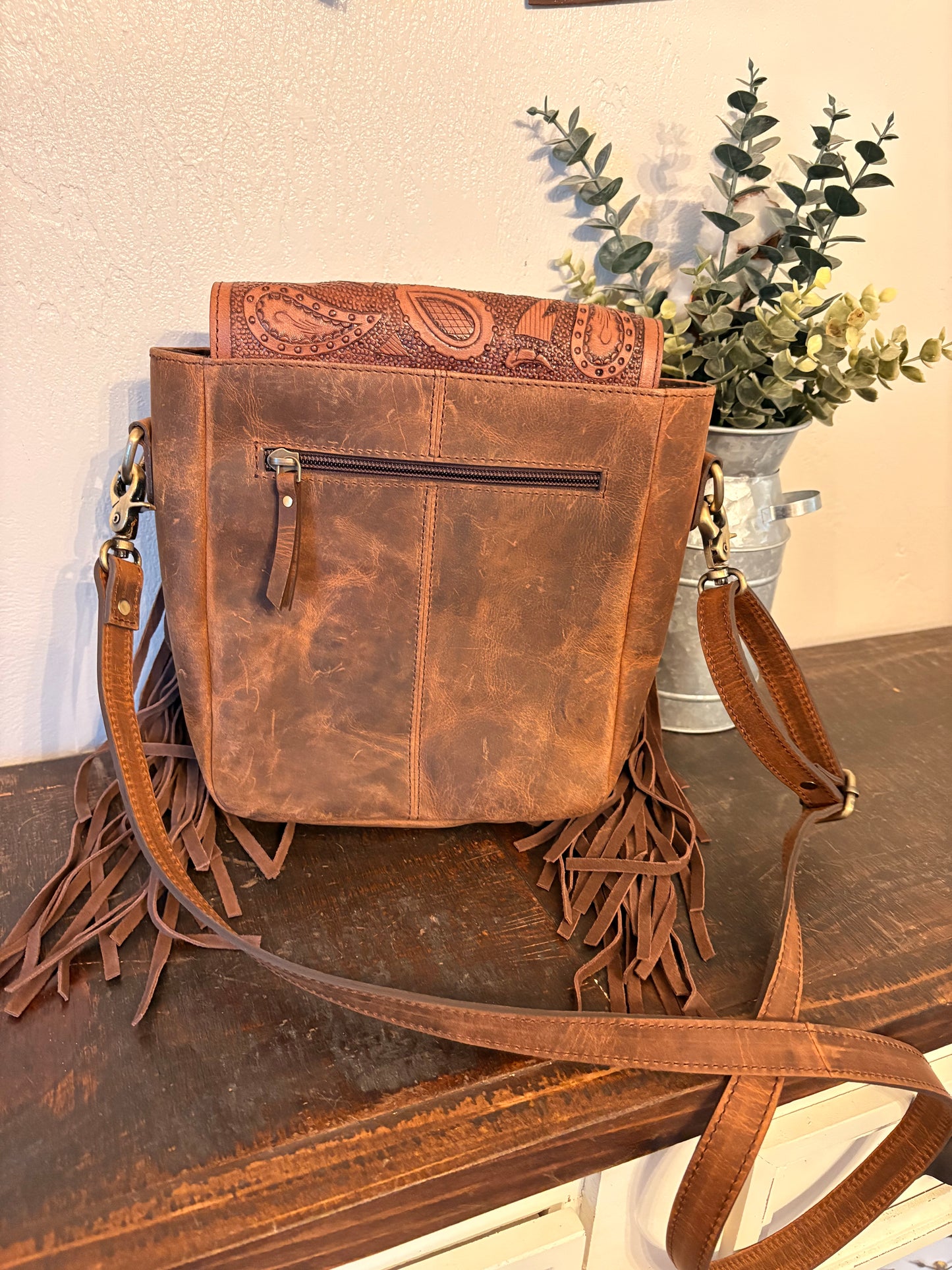 Tooled Leather Sunflower Crossbody / Wallet Set