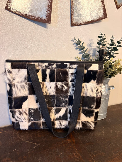 Black Leather Cowhide Stitched Purse