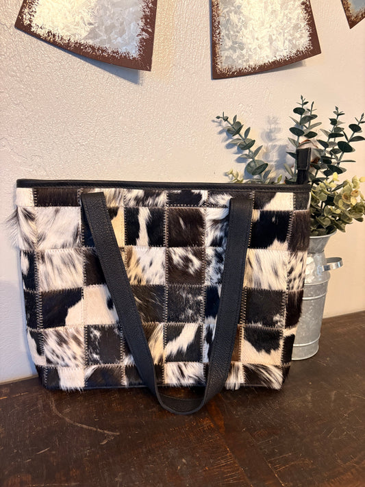 Black Leather Cowhide Stitched Purse