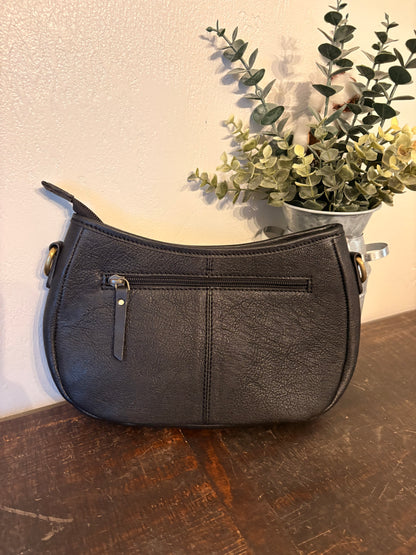Black Leather Cowhide Stitched Crossbody