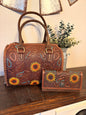 Tooled Leather Sunflower Speedy Bag / Wallet Set