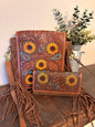 Tooled Leather Sunflower Crossbody / Wallet Set