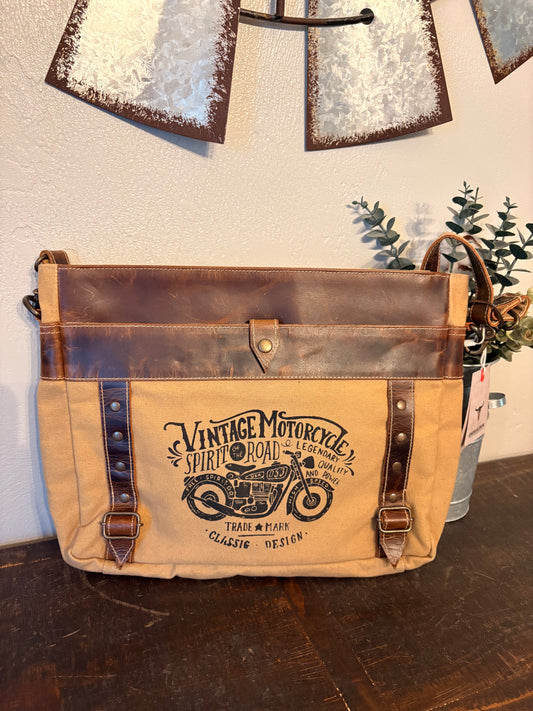 American Bison Vintage Motorcycle Canvas Crossbody/ Purse