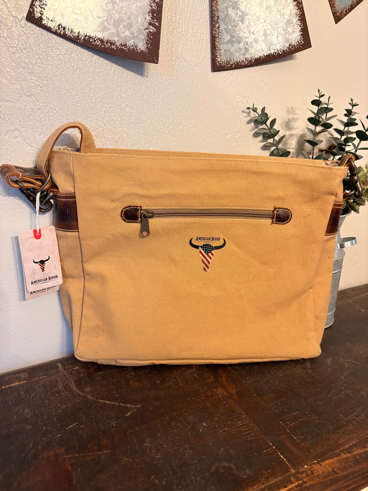 American Bison Vintage Motorcycle Canvas Crossbody/ Purse