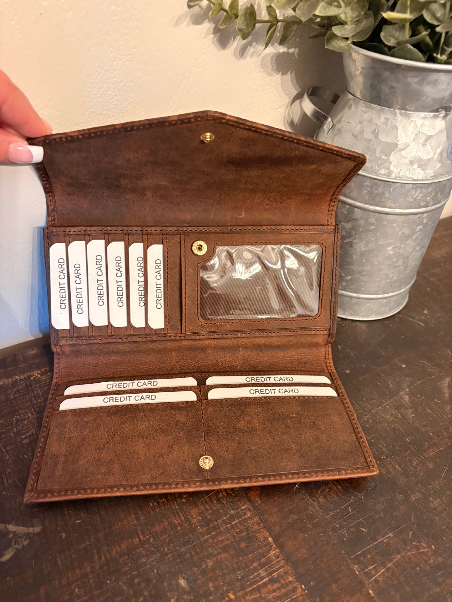 Brown Tooled Leather Crossbody / Wallet Set