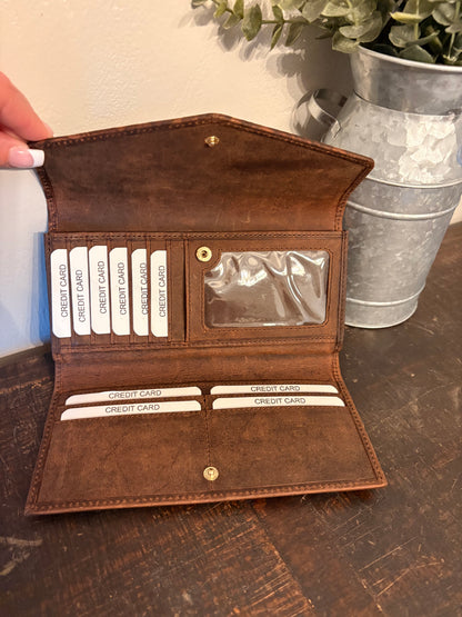 Brown Tooled Leather Crossbody / Wallet Set