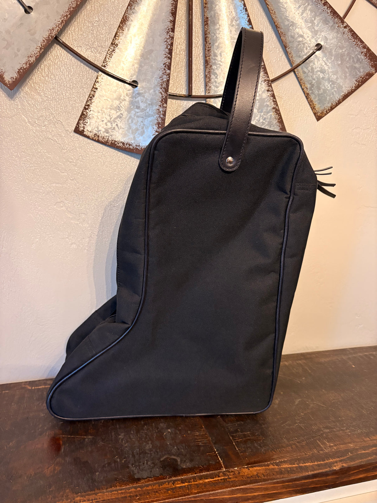 Black Canvas with Tooled Leather Boot Bag