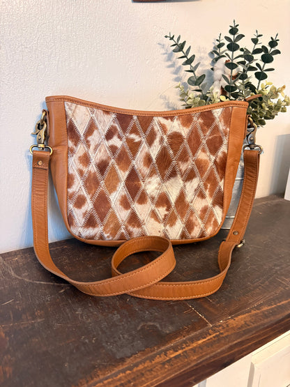 Brown Leather Cowhide Stitched Crossbody